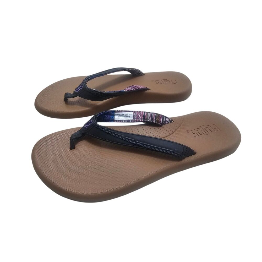 New Flojos Women's Flip Flops Black/Tan 9